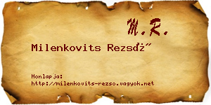 Milenkovits Rezső névjegykártya